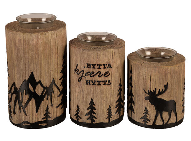 Lysestake hytte rund natur 9x9x13,5cm 