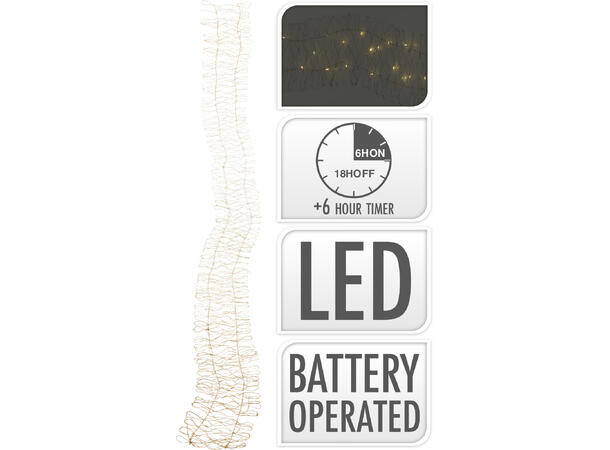 Løper LED 70 lys 180x20cm gullmetall Batteri:3xAA Timer:6/18t 