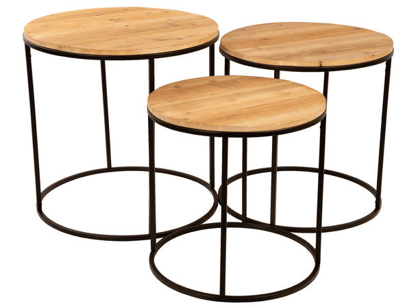 Bord metall sort m/treplate s/3 45x45/50x50/55x55cm 