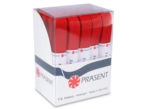 Bånd silke rød julerød 3m 15mm Display 20stk 