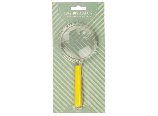 Forstørrelses glass d:7,5cm 4ass farger 2x/4x blister 