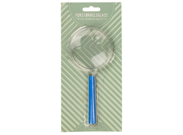 Forstørrelses glass d:7,5cm 4ass farger 2x/4x blister 