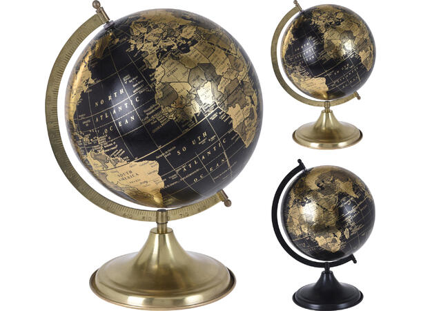 Globus metallfot sort/gull h:36cm 2ass 960gr Globe dia:22,5cm 