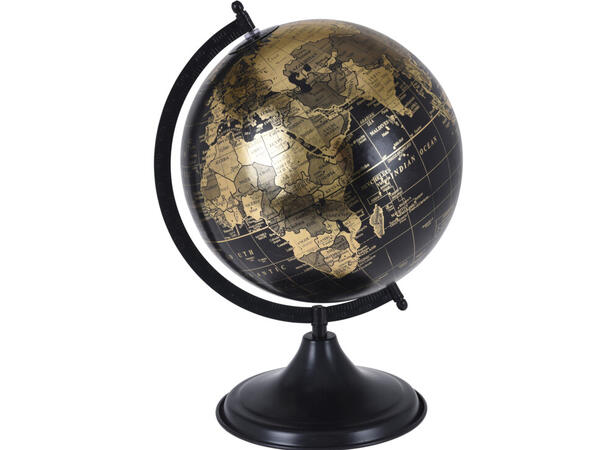 Globus metallfot sort/gull h:36cm 2ass 960gr Globe dia:22,5cm 