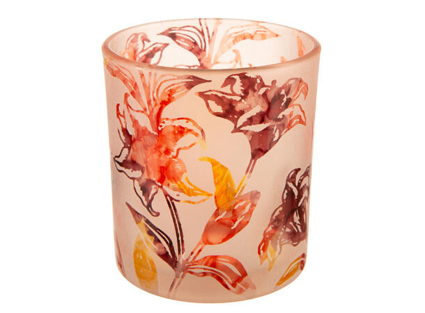 Lysglass rosa m/lilla blomster 7x8cm 