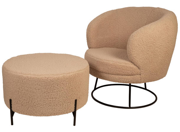 Puff boucle beige rund m/sorte 70x42cm 
