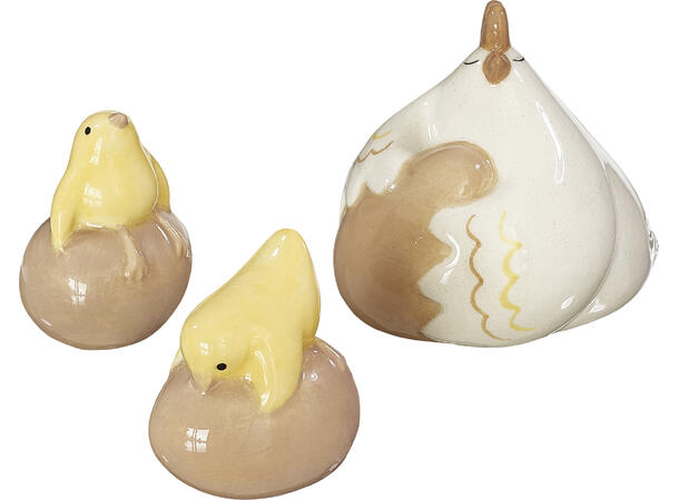 Påske mini høner 5cm brunt gul s/3 Keramikk Påske 