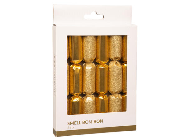 Smell bon-bon gull metallic glitter 3ass 6 stk 15 cm lange, med knall,vits & hatt 