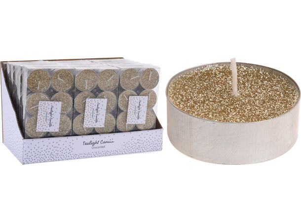 Telys gull m/glitter eske 8stk Display 24pk 