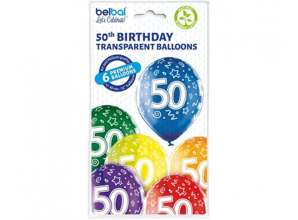 Ballong 50th Birthday transparent 6 stk Premium Helium latex Luft og Helium 