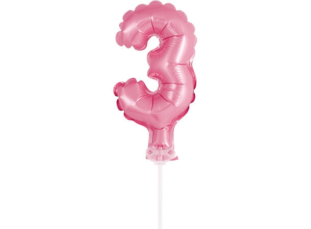 Ballong Tall 3 rosa folie 12,5cm Med pinne Til luft/helium 