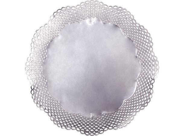 Kurvbrikke rund Doilies 36cm sølv s/3 