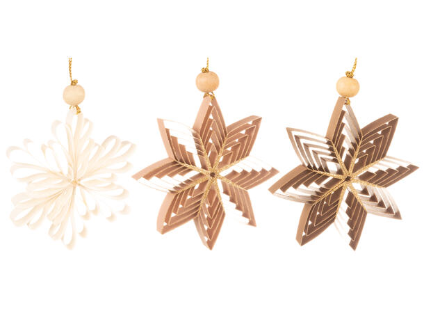 Stjerne henge papir glitter 10cm s/3ass Med treperle 