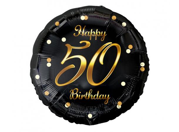 B&C Ballong Happy 50 år sort/gull 45cm Selvlukkende folie Til luft/helium 