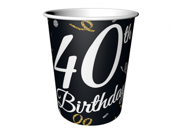 B&C Krus papp 40 år sort m/gull 6stk 