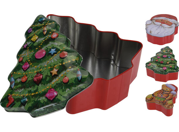 Metallboks Juletre/nisse/bamse 18cm 3ass Forpk 24stk 