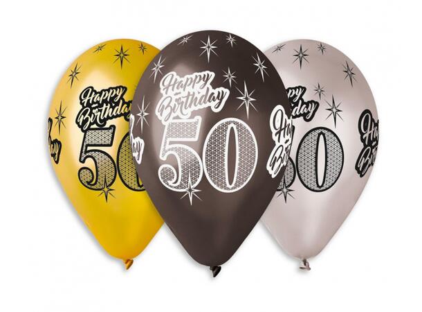 Ballong 50 år Happy Birthday 30cm 6 stk Metallic Premium Helium 