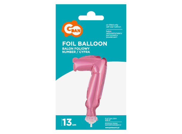 Ballong Tall 7 rosa folie 12,5cm Med pinne Til luft/helium 