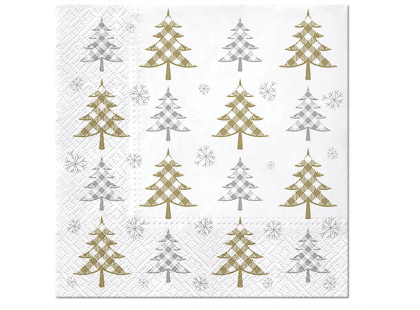Serviett Christmas Tree gull/sølv Lunsjserviett 20 stk 3-lags 33x33cm 