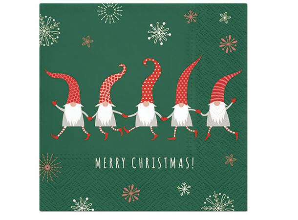 Serviett Friendly Gnomes grønn Lunsjserviett 20 stk 3-lags 33x33cm 