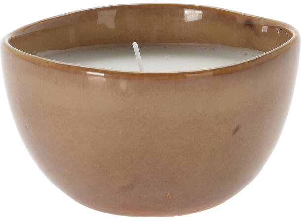 Skål m/stearin krem,gr.,brun 10x6cm 3ass Keramikk 300gram 