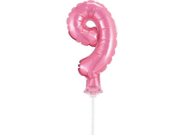 Ballong Tall 9 rosa folie 12,5cm Med pinne Til luft/helium 
