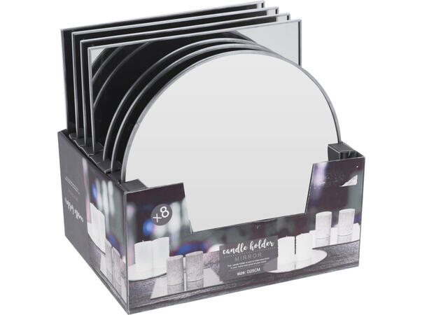 Lysfat speil blank ramme 25cm 2ass Display 8stk 25x25cm dia 25cm 