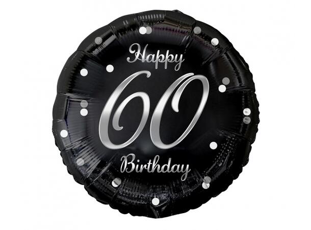 B&C Ballong Happy 60 år sort/sølv 45cm Selvlukkende folie Til luft/helium 