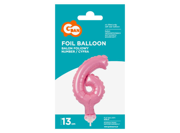Ballong Tall 6 rosa folie 12,5cm Med pinne Til luft/helium 