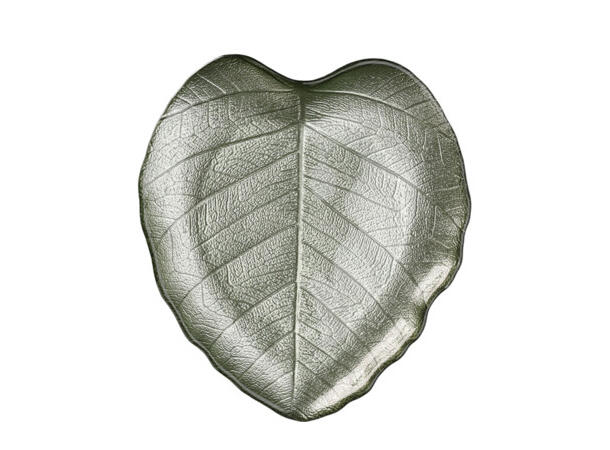 Skål blad glass 19x2cm 495gr 4 ass Forpk: 12stk Metallisk lys og mørk grønn 