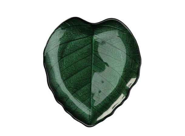 Skål blad glass 19x2cm 495gr 4ass Forpk 12stk Metallisk lys og mørk grønn 