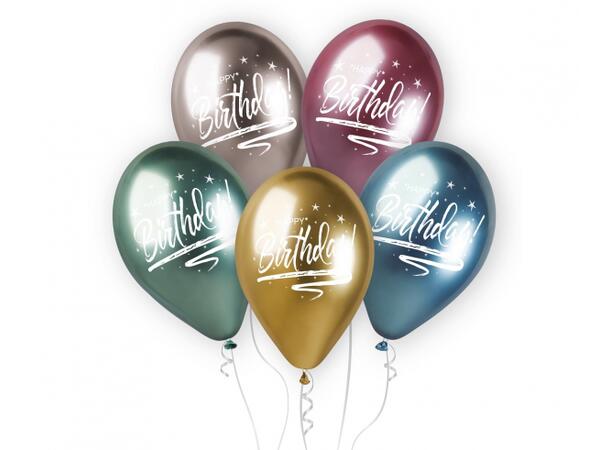 Ballong Shiny Happy Birthday 33cm 5 stk Premium Helium Metallisk 