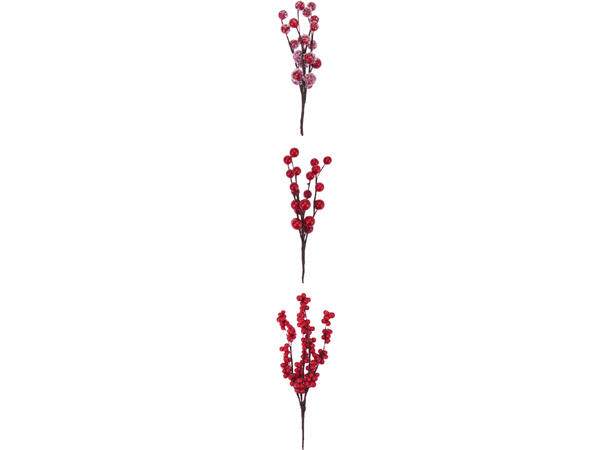 Kvist røde bær dekor 15cm 3ass Pakket i pose for oppheng 