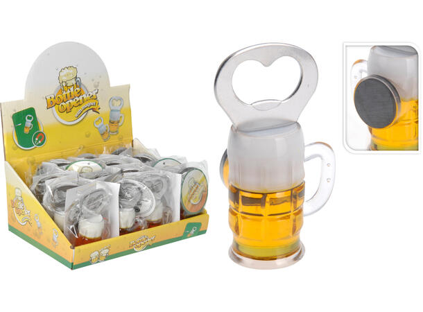 Flaskeåpner ølglass m/magnet h:9,5cm Display 16stk 