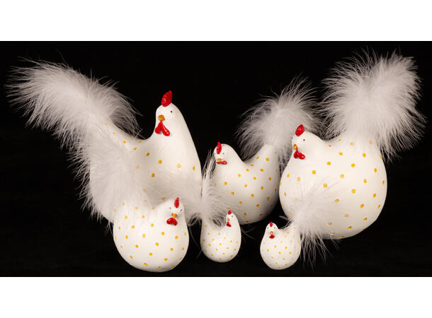 Høne hane hvit m/gule dots 9x11cm 2ass Påske 