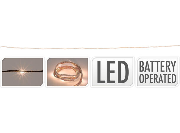 Lyslenke LED Tau 20 varmhvite lys 2meter 2xAA batteri 