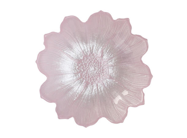 Skål blomst glass 16x4cm 4ass Forpk:16stk Rosa,gul,turkis,lilla 195gr 