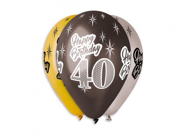 Ballong 40 år Happy Birthday 30cm 6 stk Metallic Premium Helium 