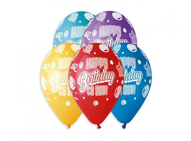 Ballong Happy Birtdhay 33cm 5 stk Premium Helium latex 