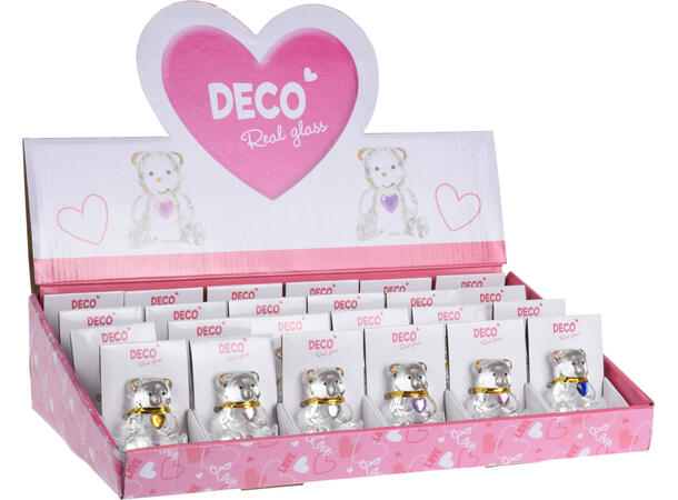 Bamse m/hjerte akrylglass 4x5cm 24ass Display 24stk 
