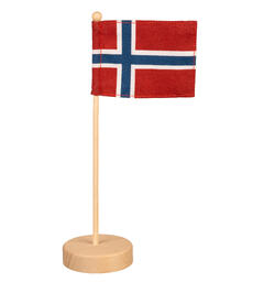Bordflagg Norge flagg h:25cm 10x7,2cm Fot/Base i tre Flagg 100 % bomull