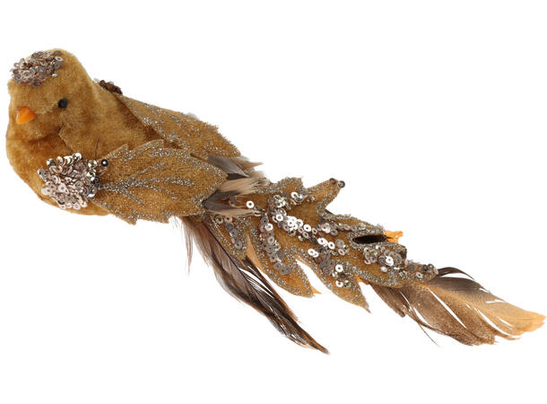 Fugl gull m/glitter og klype 24x5cm 