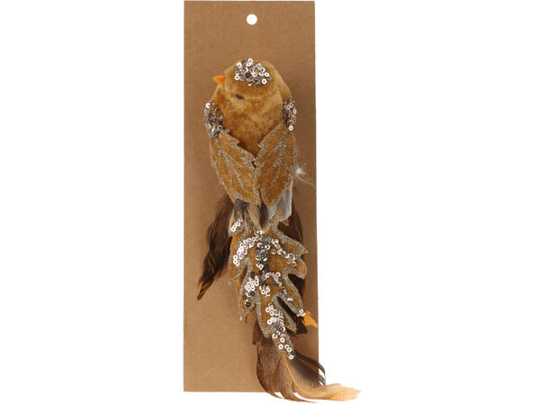 Fugl gull m/glitter og klype 24x5cm 