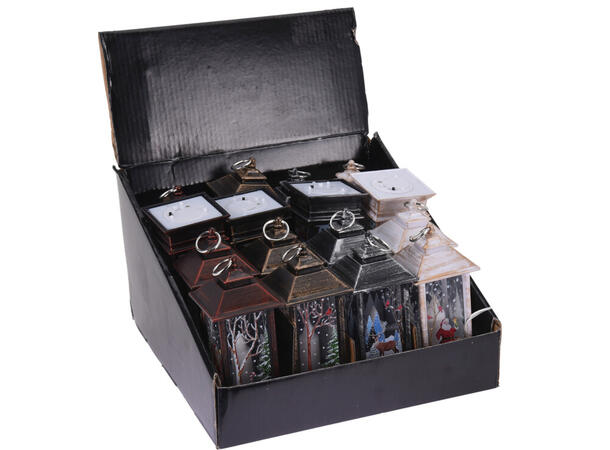 Lykt m/LED Nisse/Jul 5x5x13cm 4ass Display 16stk Batteri CR2032 