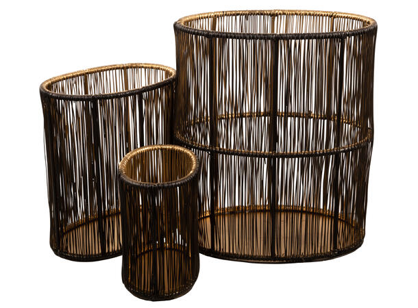 Lykt oval sort metall wire m/gull s/3 9,5x6,5x10,5/13x8,5x15,5/17x11,5x20,5cm 