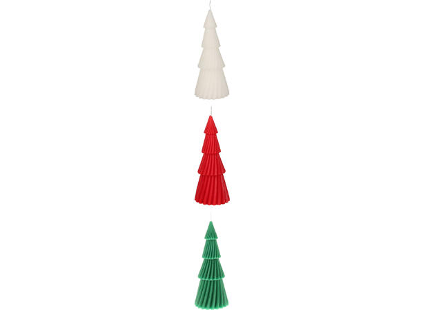 Lys Juletre h:21cm hvit, rød, grønn 3ass Vekt:355gram 