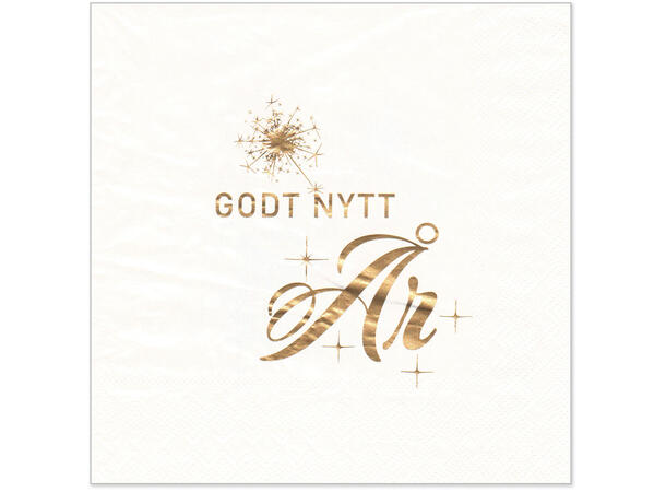 Serviett Godt Nytt År Hvit bladgull Lunsjserviett 20 stk 3-lags 33x33cm 