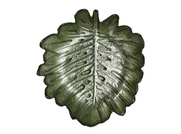 Skål blad glass 16x4cm 290gr 4 ass Metallisk lys og mørk grønn 
