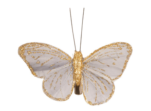 Sommerfugl m/klype grå m/gull 8cm 4stk 