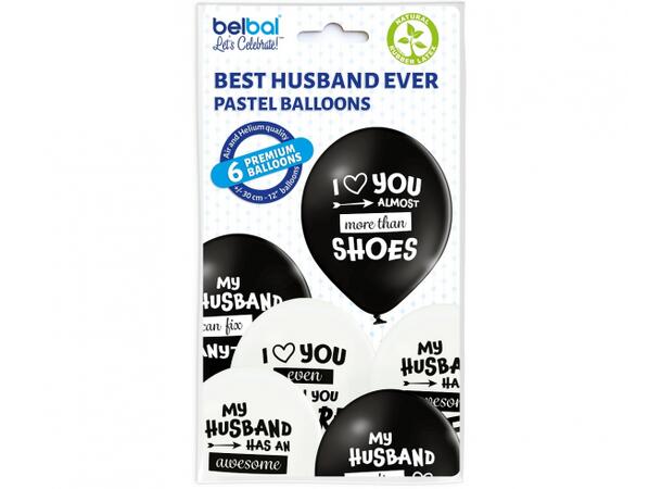 Ballong Best Husband 30cm 6 stk Luft og helium av bio gjennvunnet latex 